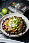 BLACK RICE SALAD WITH CHARRED VEGETABLES & BURRATA 