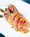 foto ricetta Riso con gamberi di fiume, piccione e asparagi verdi 