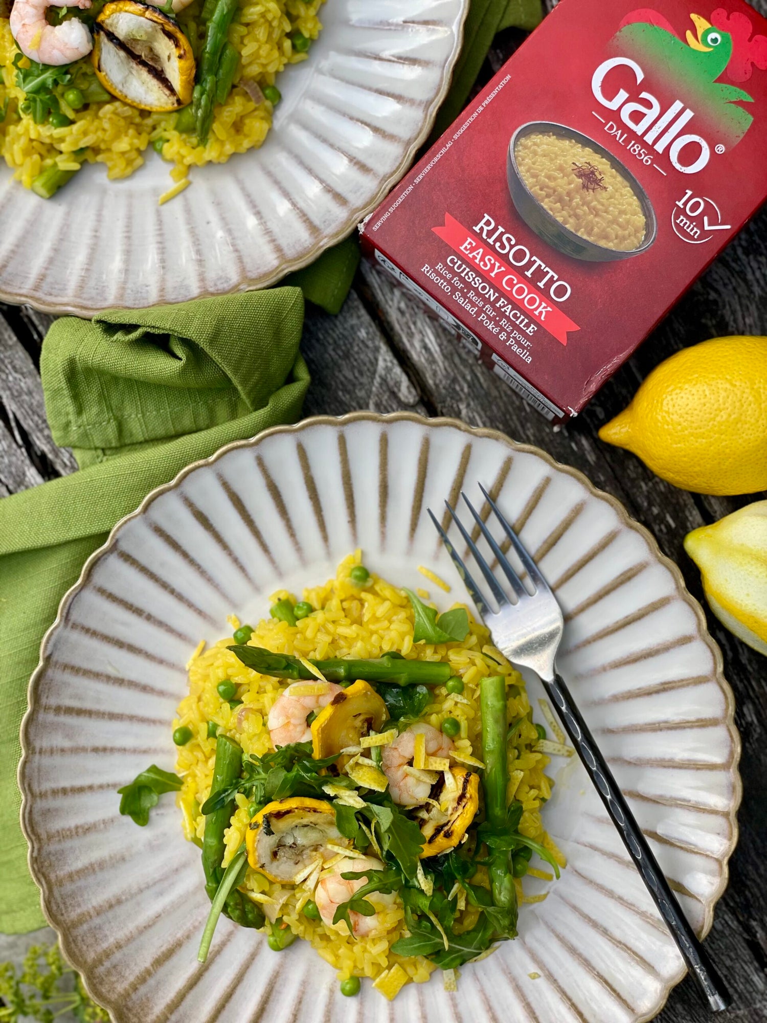 PRAWN, ASPARAGUS & PEAS SAFFRON RISOTTO 