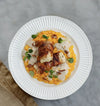 Risotto alla zucca con filetto di pesce gatto arrostito, bacon e spuma di castagne 