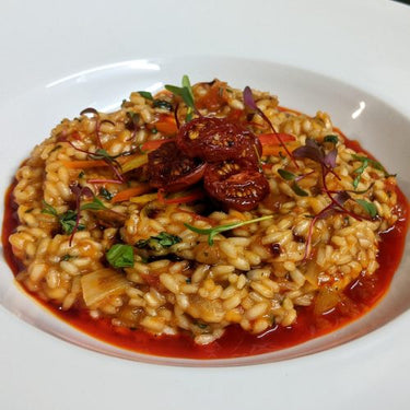 VEGAN CREAMY TOMATO, BASIL & SWEET PEPPER RISOTTO 