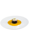 Battuta di scampi su Riso Gallo Nero, crema di zucca e lenticchie 