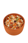 Insalata tiepida ai 3 Cereali con zucca, cubetti di pecorino, olive taggiasche e pomodoro secco 