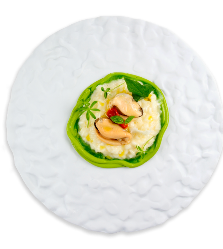 Piatto con risotto e cozze
